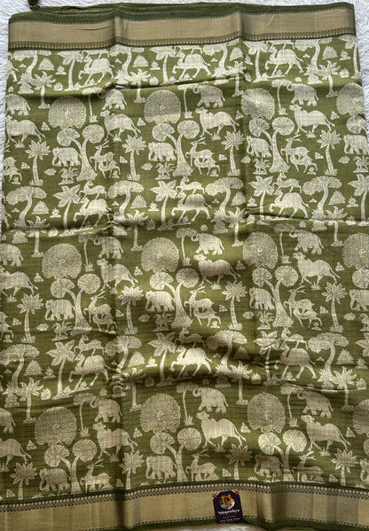 Dola Crepe Saree Jade Colored Elegantly Paired with a Zari Border. - Sampradaya Designer Studio