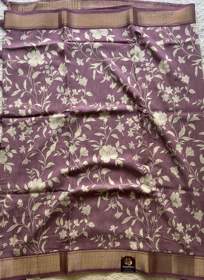 Dola Crepe Saree Lavender Colored Elegantly Paired with a Zari Border. - Sampradaya Designer Studio