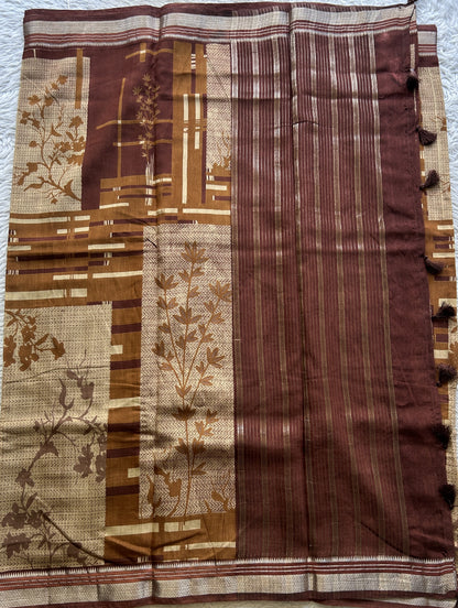 Dola Crepe Saree Chocolate Colored Elegantly Paired with a Zari Border. - Sampradaya Designer Studio