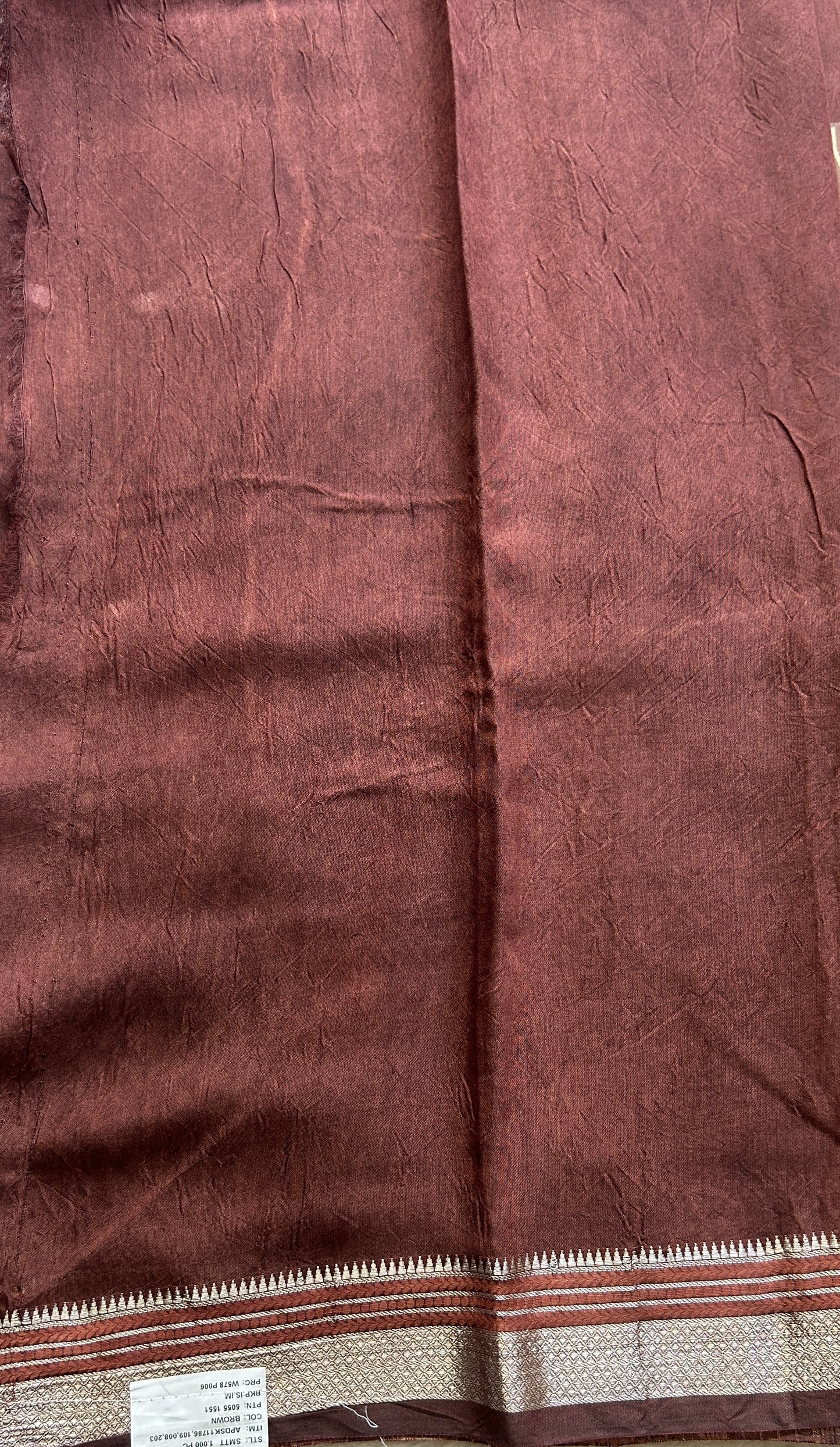 Dola Crepe Saree Chocolate Colored Elegantly Paired with a Zari Border. - Sampradaya Designer Studio