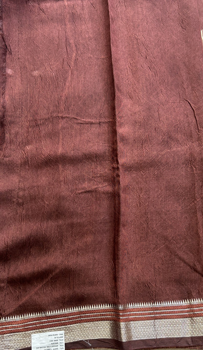 Dola Crepe Saree Chocolate Colored Elegantly Paired with a Zari Border. - Sampradaya Designer Studio