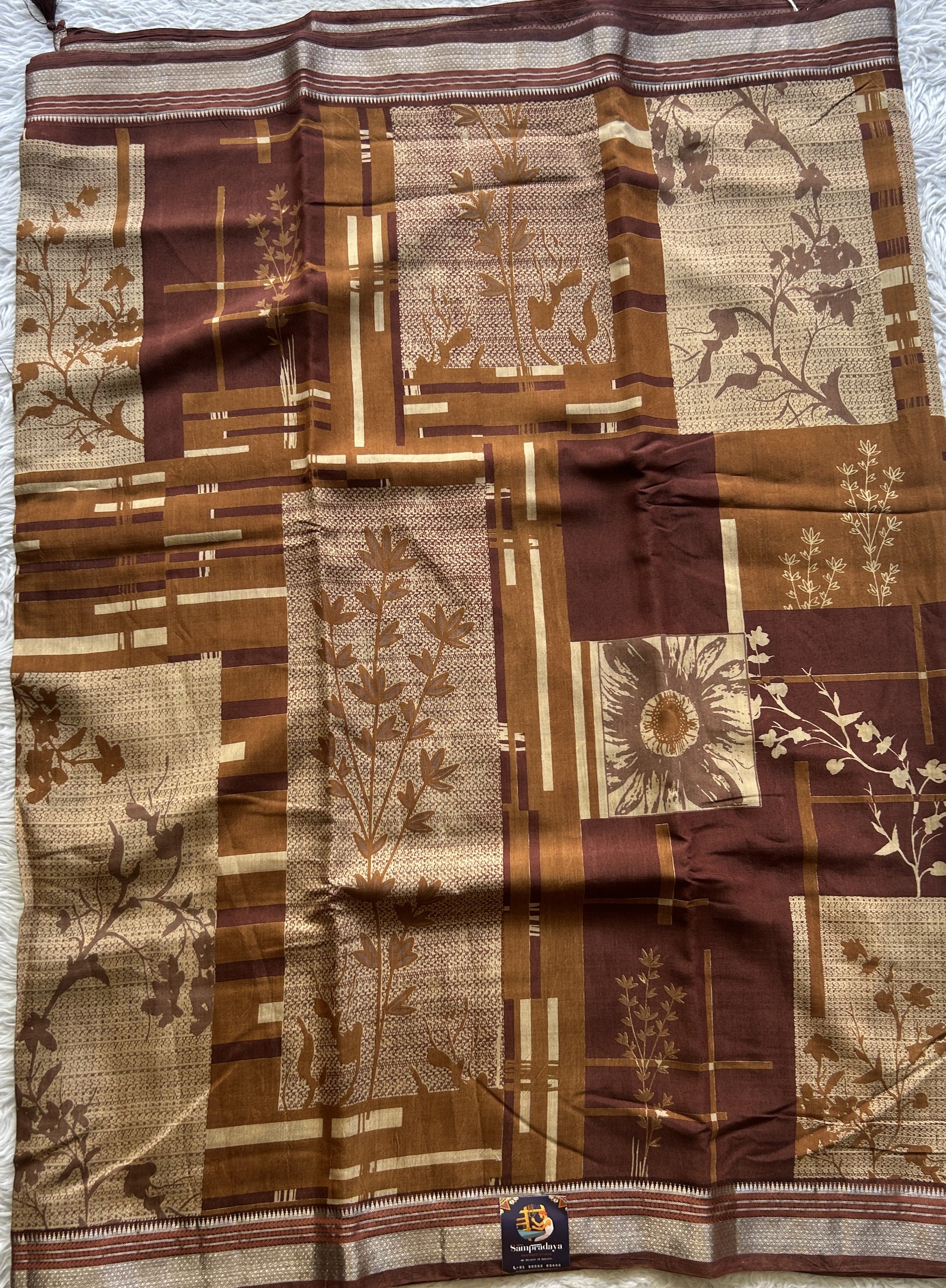 Dola Crepe Saree Chocolate Colored Elegantly Paired with a Zari Border. - Sampradaya Designer Studio