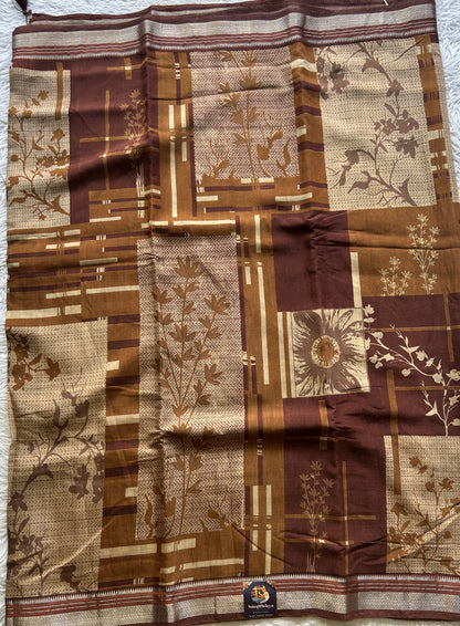 Dola Crepe Saree Chocolate Colored Elegantly Paired with a Zari Border. - Sampradaya Designer Studio
