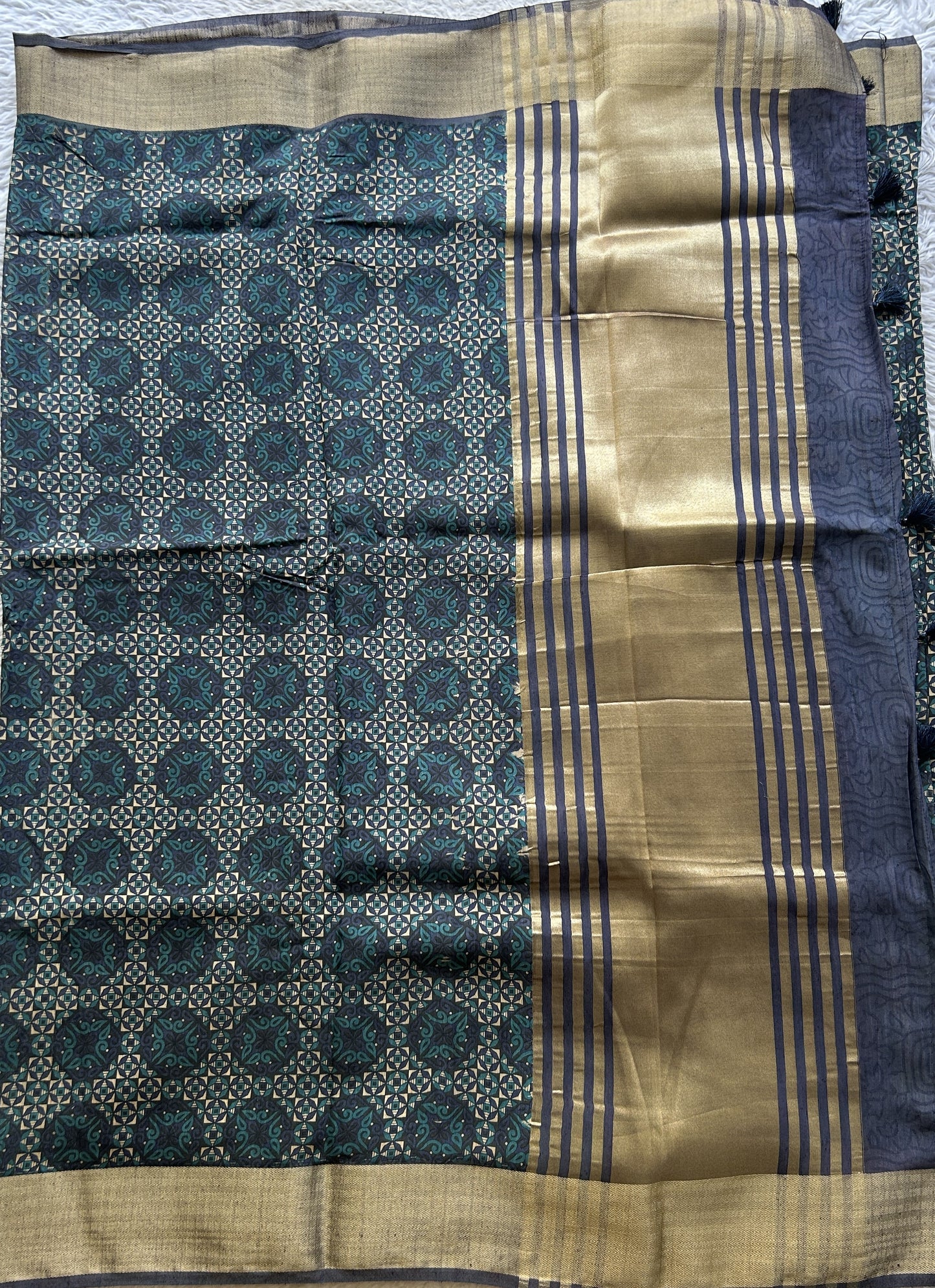 Dola Crepe Saree Navy Blue Colored Elegantly Paired with a Zari Border. - Sampradaya Designer Studio