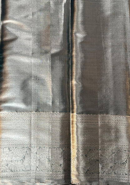 Kanjivaram Bridal Silk Saree Tea Green colored Saree complemented with a Gold Kanchi border. - Sampradaya Designer Studio