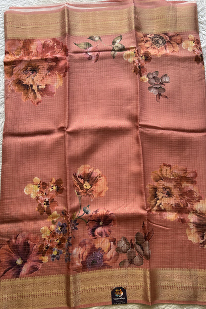 Dola Crepe Saree Dark Peach Colored Elegantly Paired with a Zari Border. - Sampradaya Designer Studio