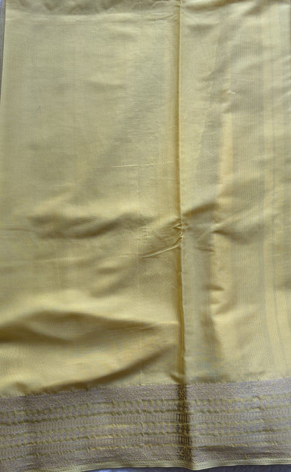 Semi Georgette Saree Maroon Colored Complemented with a Light Yellow Color Zari Border. - Sampradaya Designer Studio
