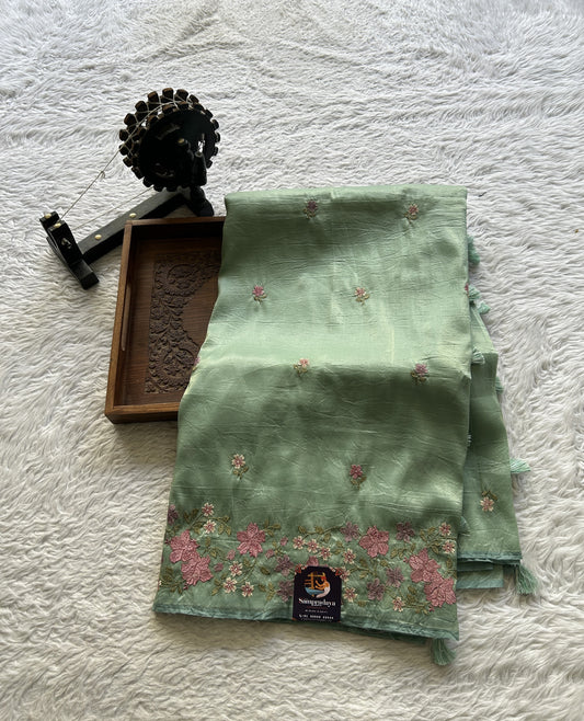 Inox Silk Saree Sea Blue Colored Complemented with a Embroidered Border. - Sampradaya Designer Studio