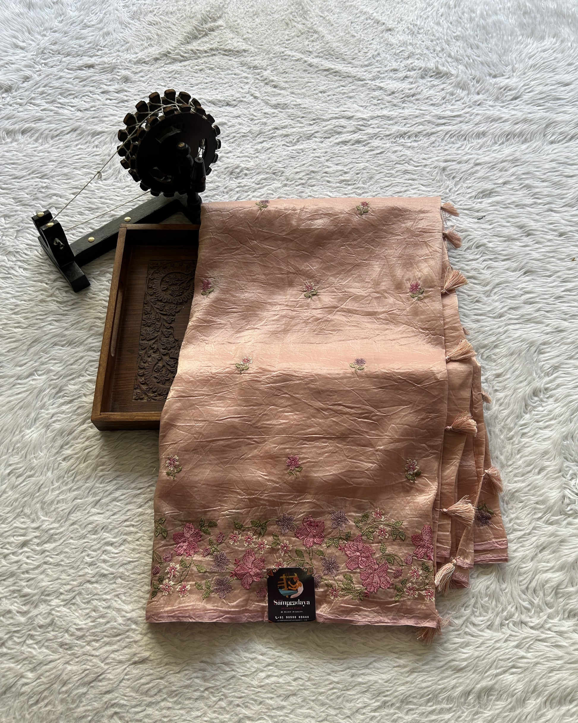 Inox Silk Saree Light Onion Pink Colored Complemented with a Embroidered Border. - Sampradaya Designer Studio