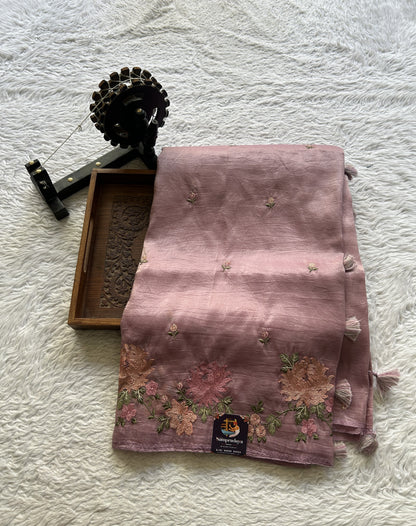 Inox Silk Saree Lilac Colored Elegantly Paired with a Embroidered Border. - Sampradaya Designer Studio