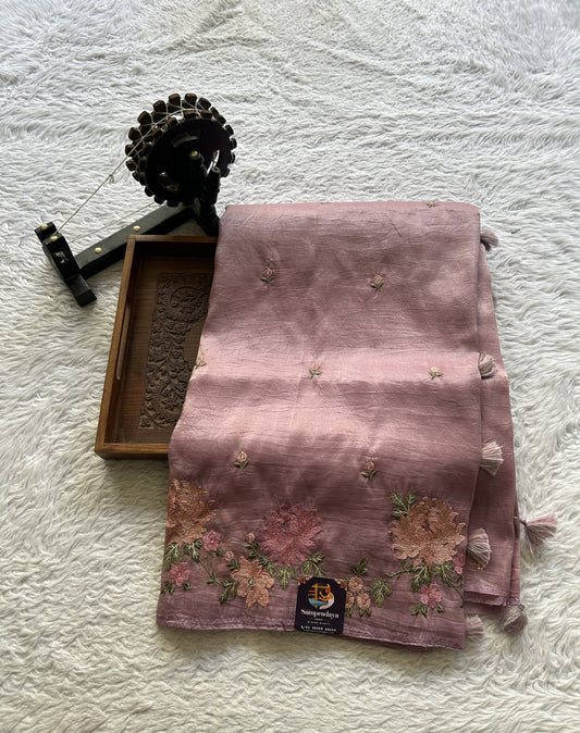 Inox Silk Saree Lilac Colored Elegantly Paired with a Embroidered Border. - Sampradaya Designer Studio