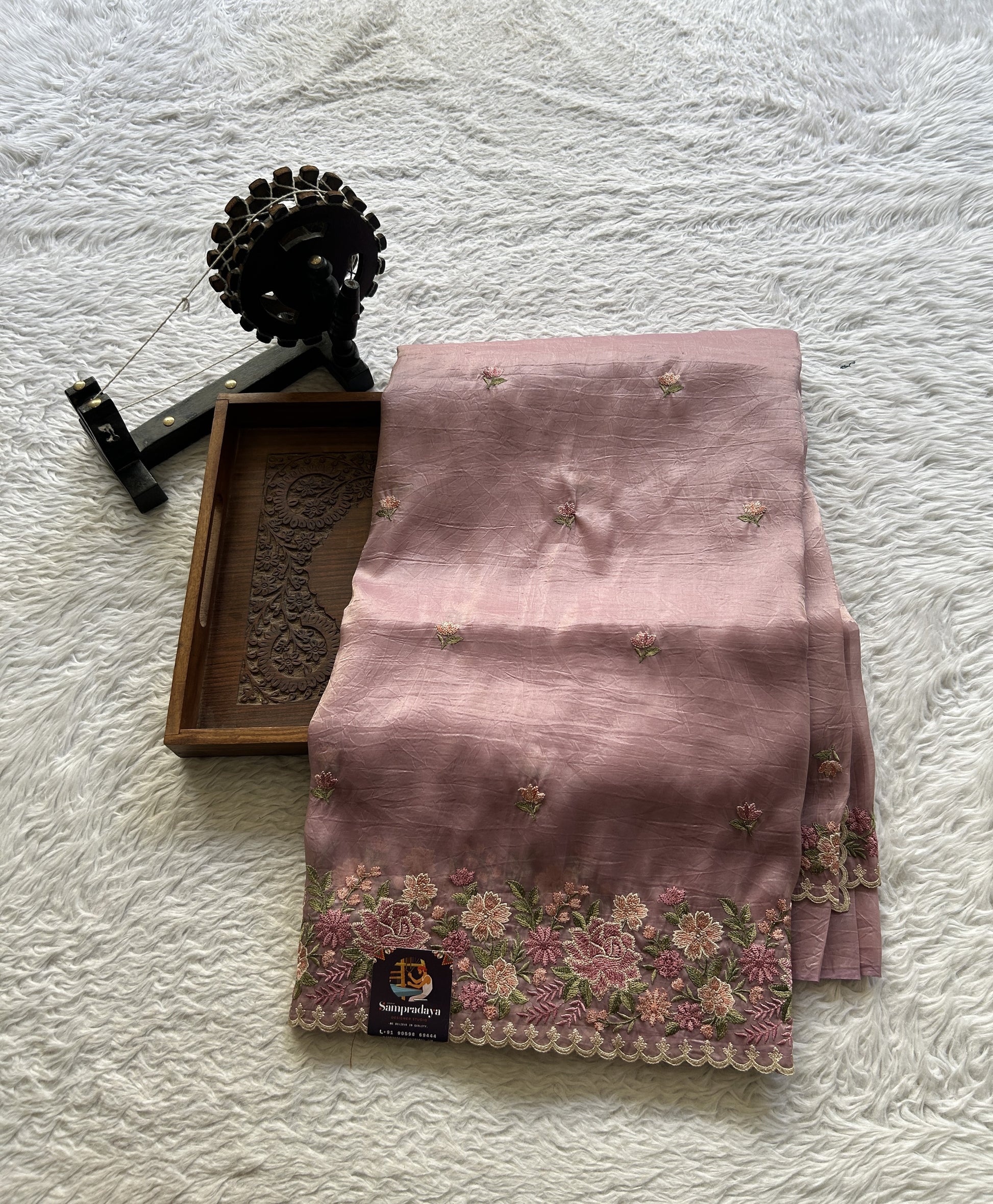 Inox Silk Saree Lavender Colored Elegantly Paired with a Embroidered Border. - Sampradaya Designer Studio