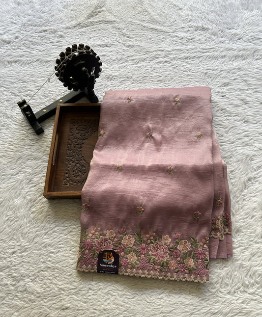 Inox Silk Saree Lavender Colored Elegantly Paired with a Embroidered Border. - Sampradaya Designer Studio