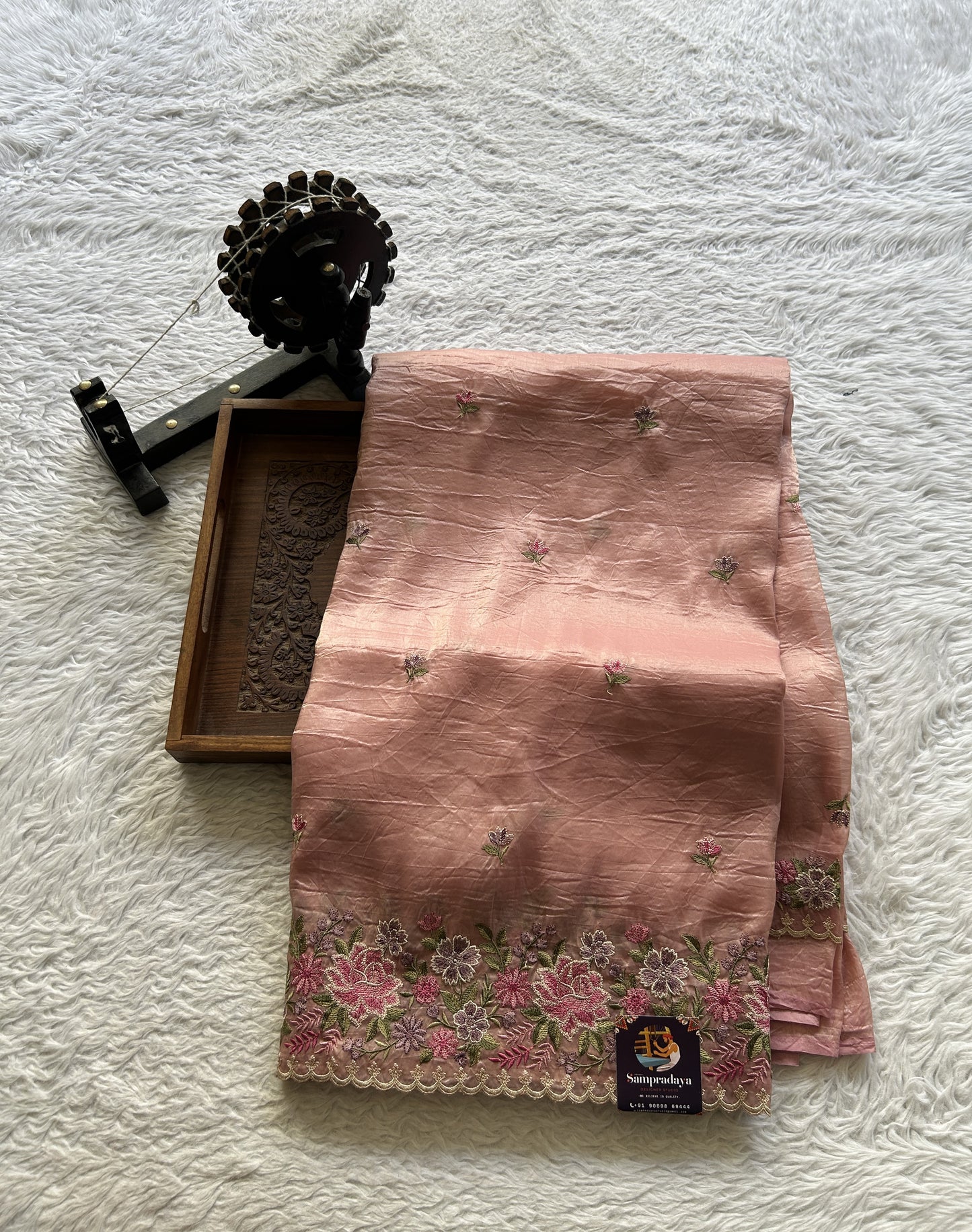 Inox Silk Saree Pale Pink Colored Elegantly Paired with a Embroidered Border. - Sampradaya Designer Studio