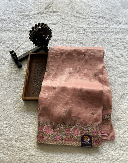 Inox Silk Saree Pale Pink Colored Elegantly Paired with a Embroidered Border. - Sampradaya Designer Studio