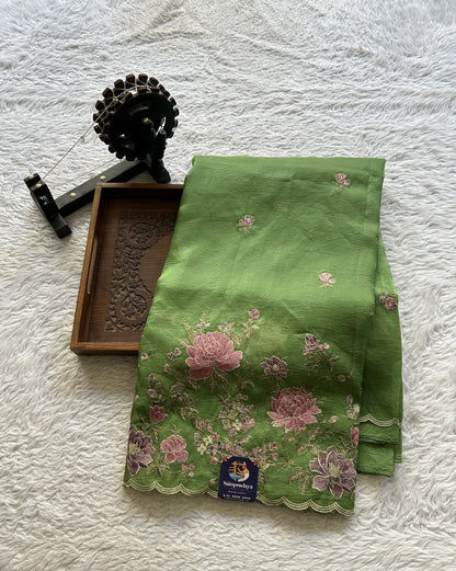 Inox Silk Saree Green Colored Elegantly Paired with a Borderless. - Sampradaya Designer Studio