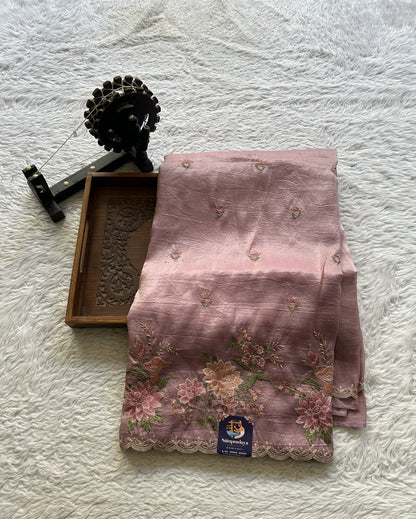 Inox Silk Saree Light Lilac Colored Elegantly Paired with a Embroidered Scallop Border. - Sampradaya Designer Studio