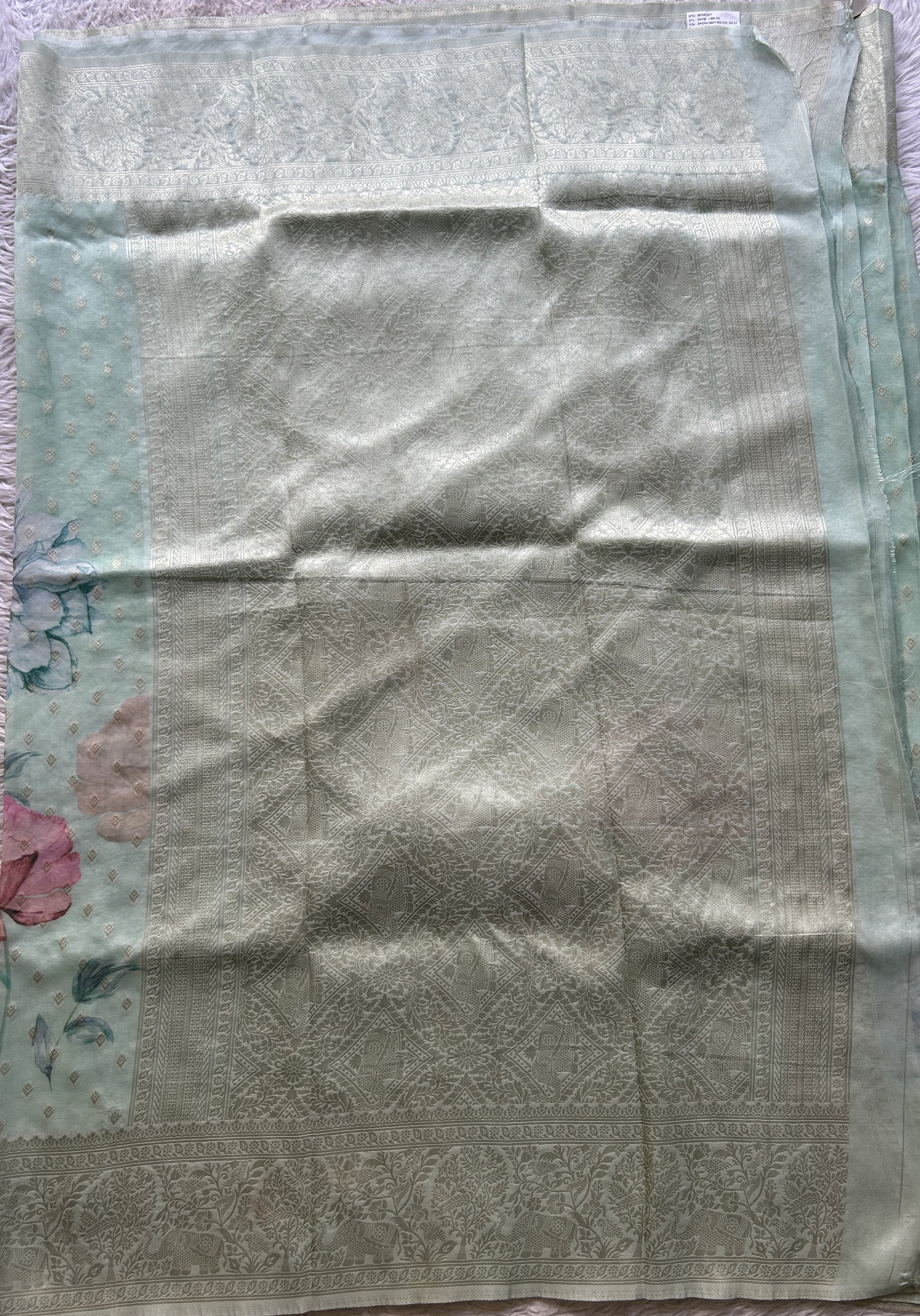 Semi Georgette Saree Very Light Green Colored Elegantly Paired with a Zari Border. - Sampradaya Designer Studio