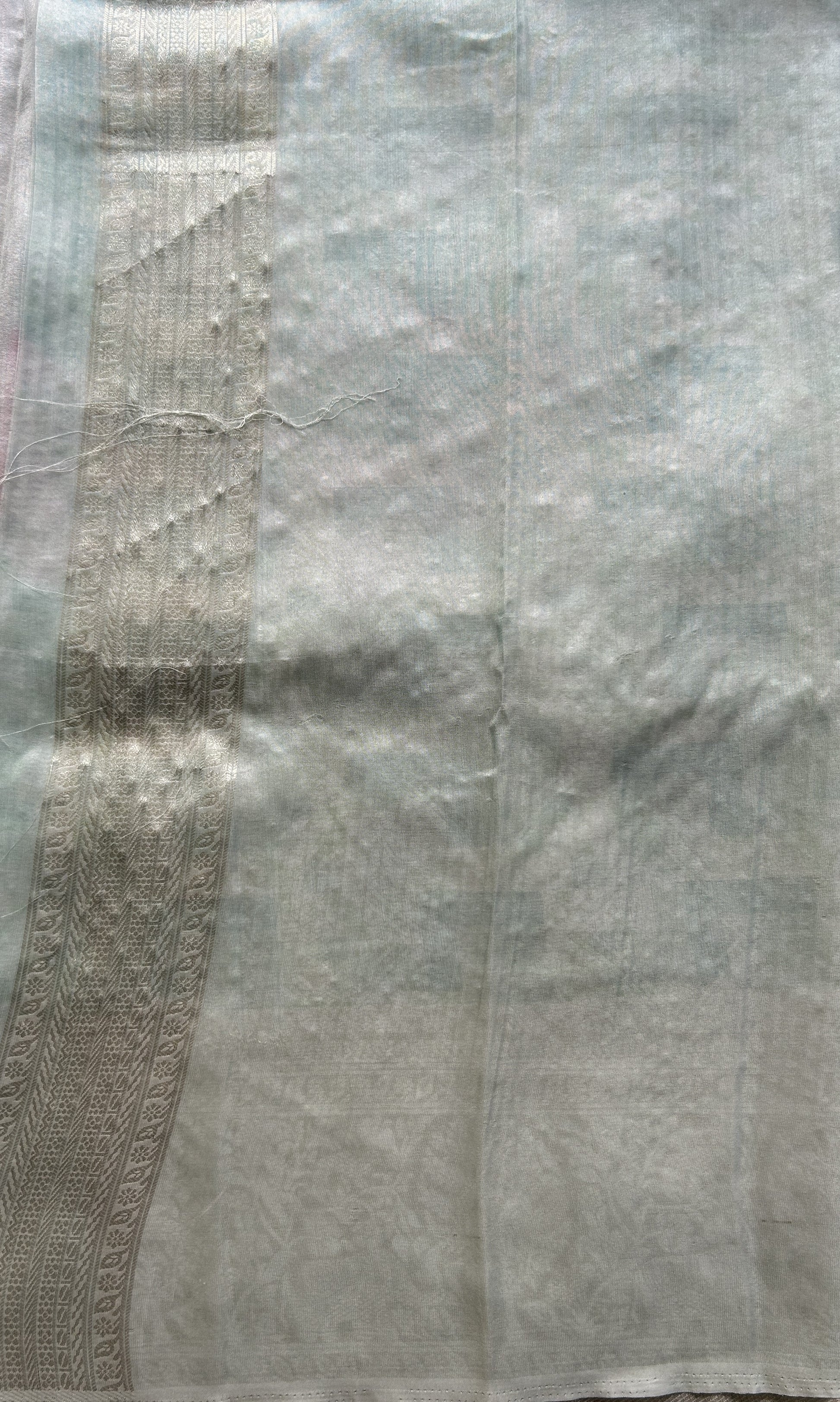 Semi Georgette Saree Very Light Green Colored Elegantly Paired with a Zari Border. - Sampradaya Designer Studio