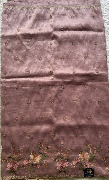 Inox Silk Saree Light Lilac Colored Elegantly Paired with a Embroidered Scallop Border. - Sampradaya Designer Studio