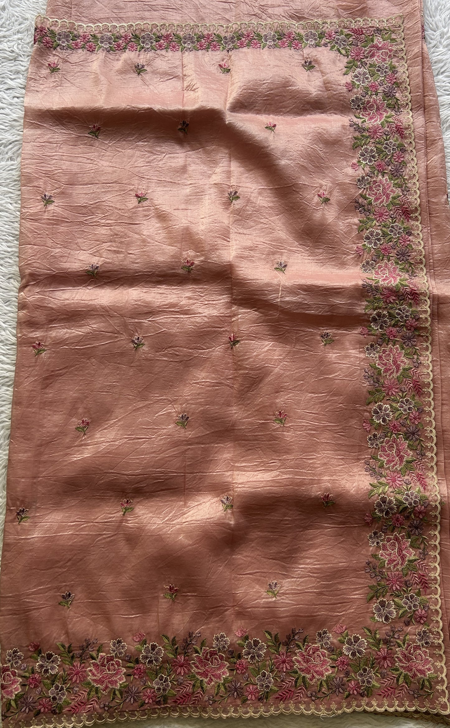 Inox Silk Saree Pale Pink Colored Elegantly Paired with a Embroidered Border. - Sampradaya Designer Studio