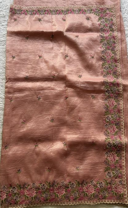 Inox Silk Saree Pale Pink Colored Elegantly Paired with a Embroidered Border. - Sampradaya Designer Studio