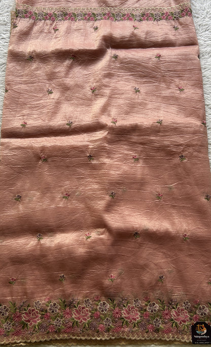 Inox Silk Saree Pale Pink Colored Elegantly Paired with a Embroidered Border. - Sampradaya Designer Studio