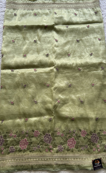 Inox Silk Saree Very Light Green Colored Elegantly Paired with a Embroidered Border. - Sampradaya Designer Studio
