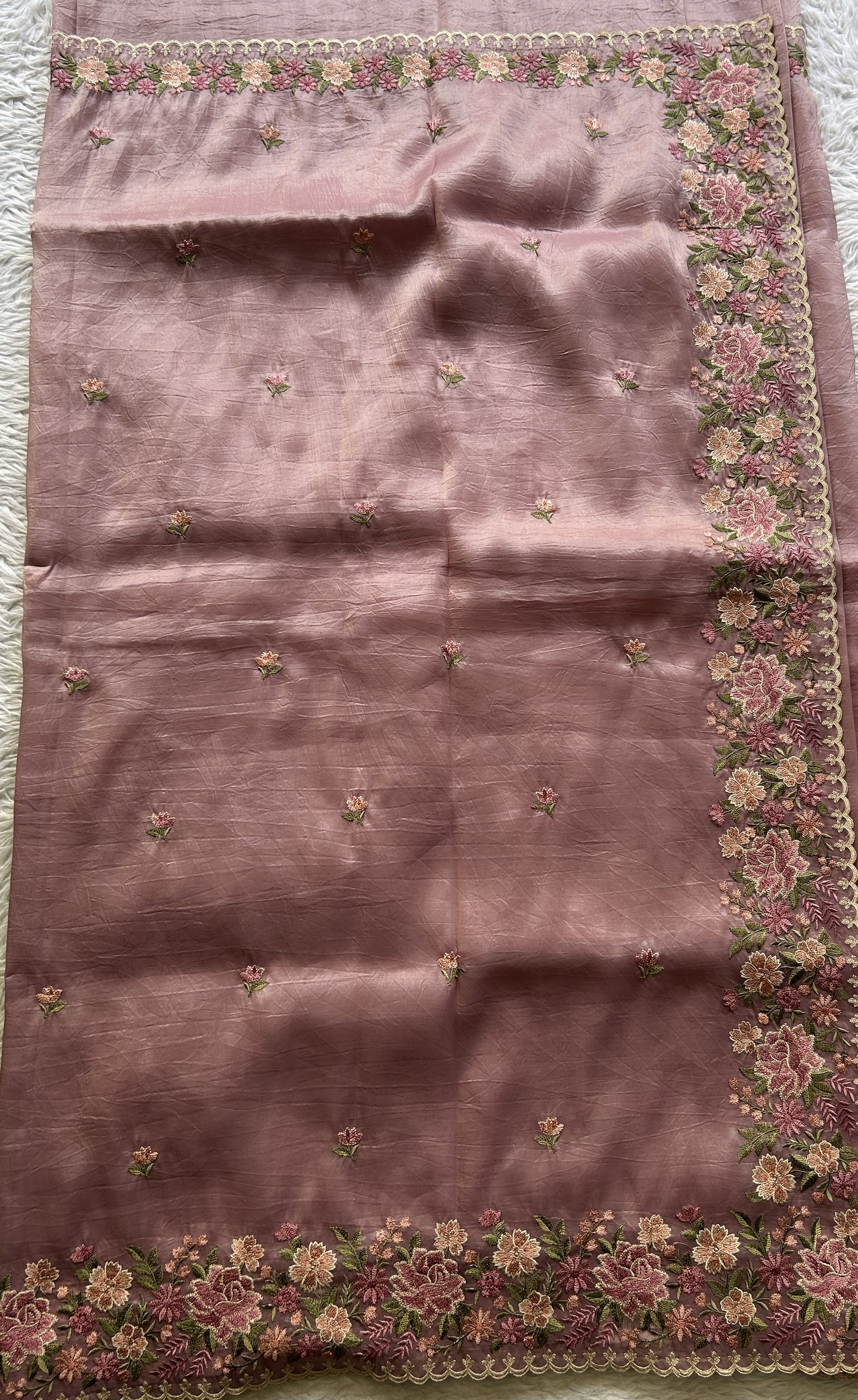 Inox Silk Saree Lavender Colored Elegantly Paired with a Embroidered Border. - Sampradaya Designer Studio