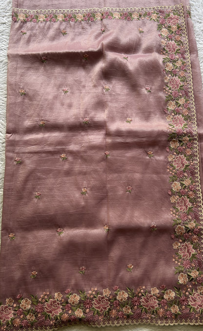 Inox Silk Saree Lavender Colored Elegantly Paired with a Embroidered Border. - Sampradaya Designer Studio
