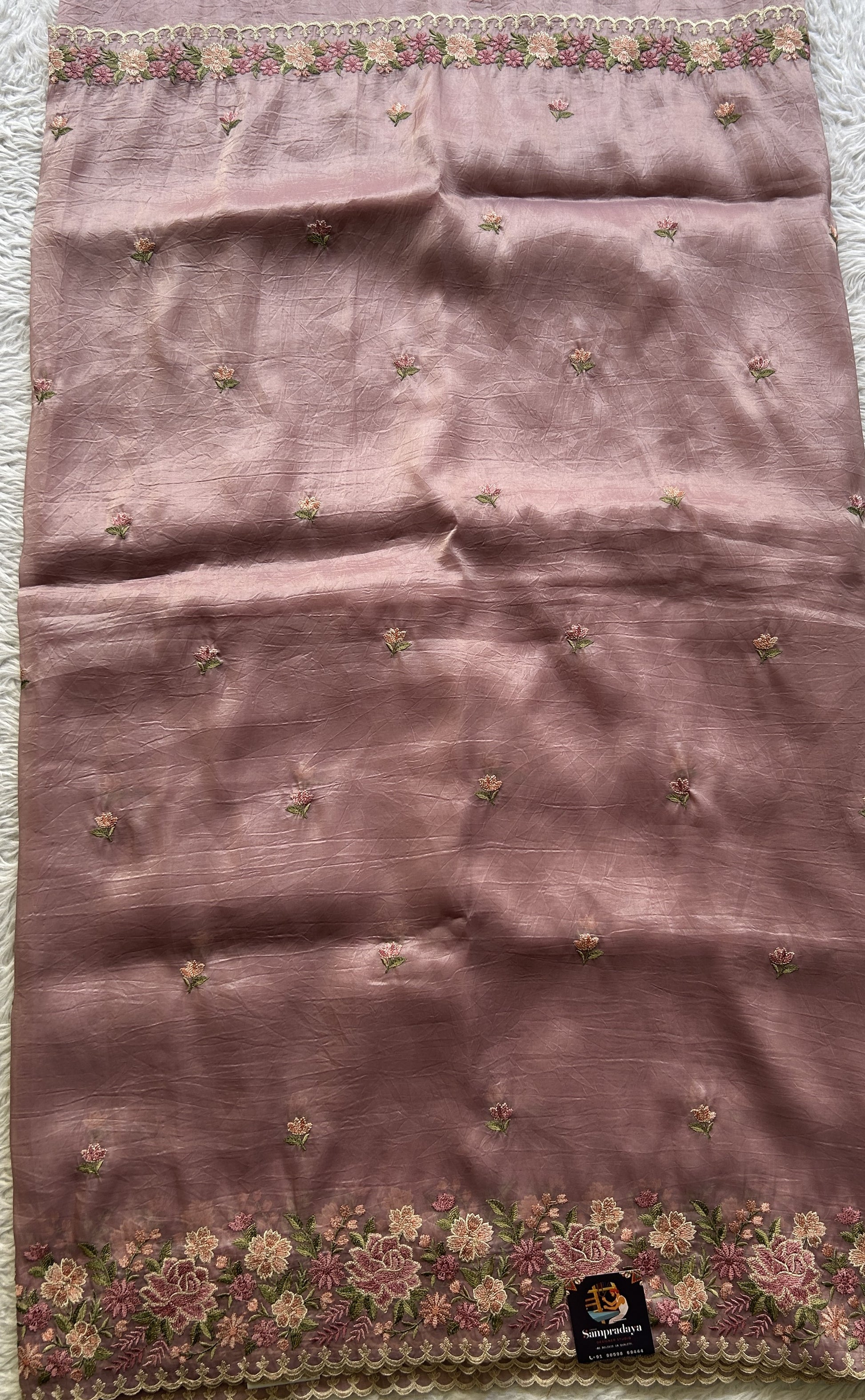 Inox Silk Saree Lavender Colored Elegantly Paired with a Embroidered Border. - Sampradaya Designer Studio