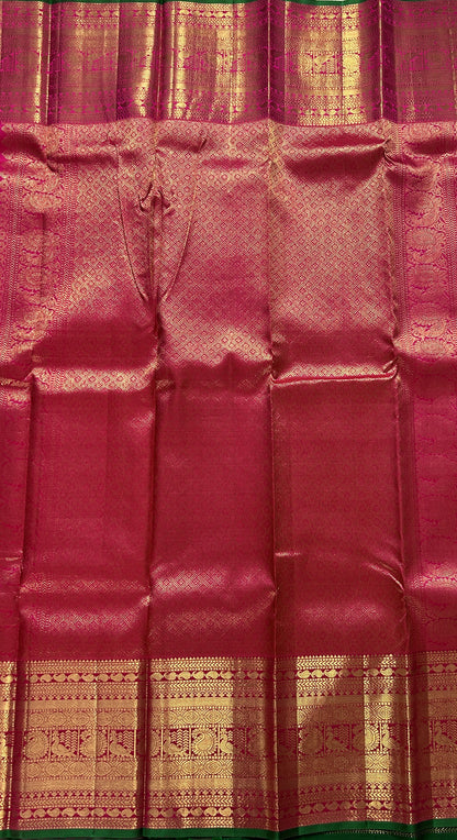 Kanjivaram Festive Silk Saree Pink colored Saree complemented with a Gold Kanchi border. - Sampradaya Designer Studio