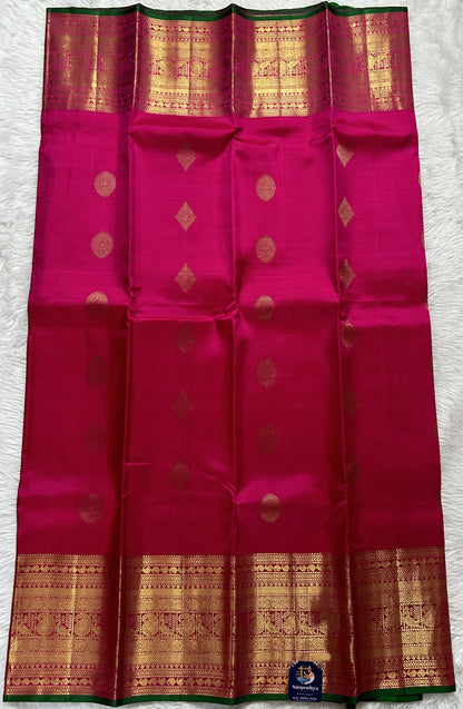 Kanjivaram Festive Silk Saree Pink colored Saree complemented with a Gold Kanchi border. - Sampradaya Designer Studio