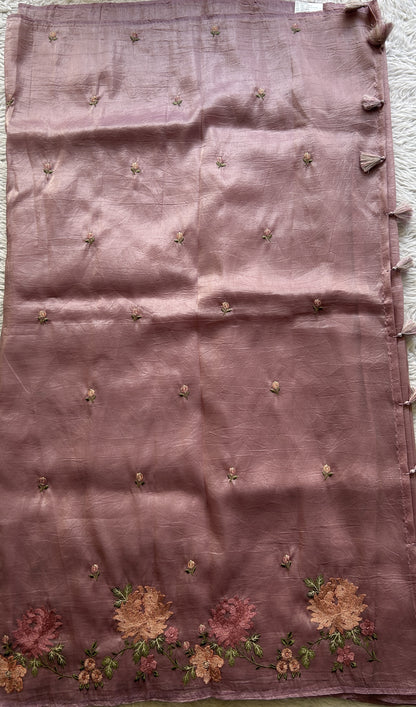 Inox Silk Saree Lilac Colored Elegantly Paired with a Embroidered Border. - Sampradaya Designer Studio