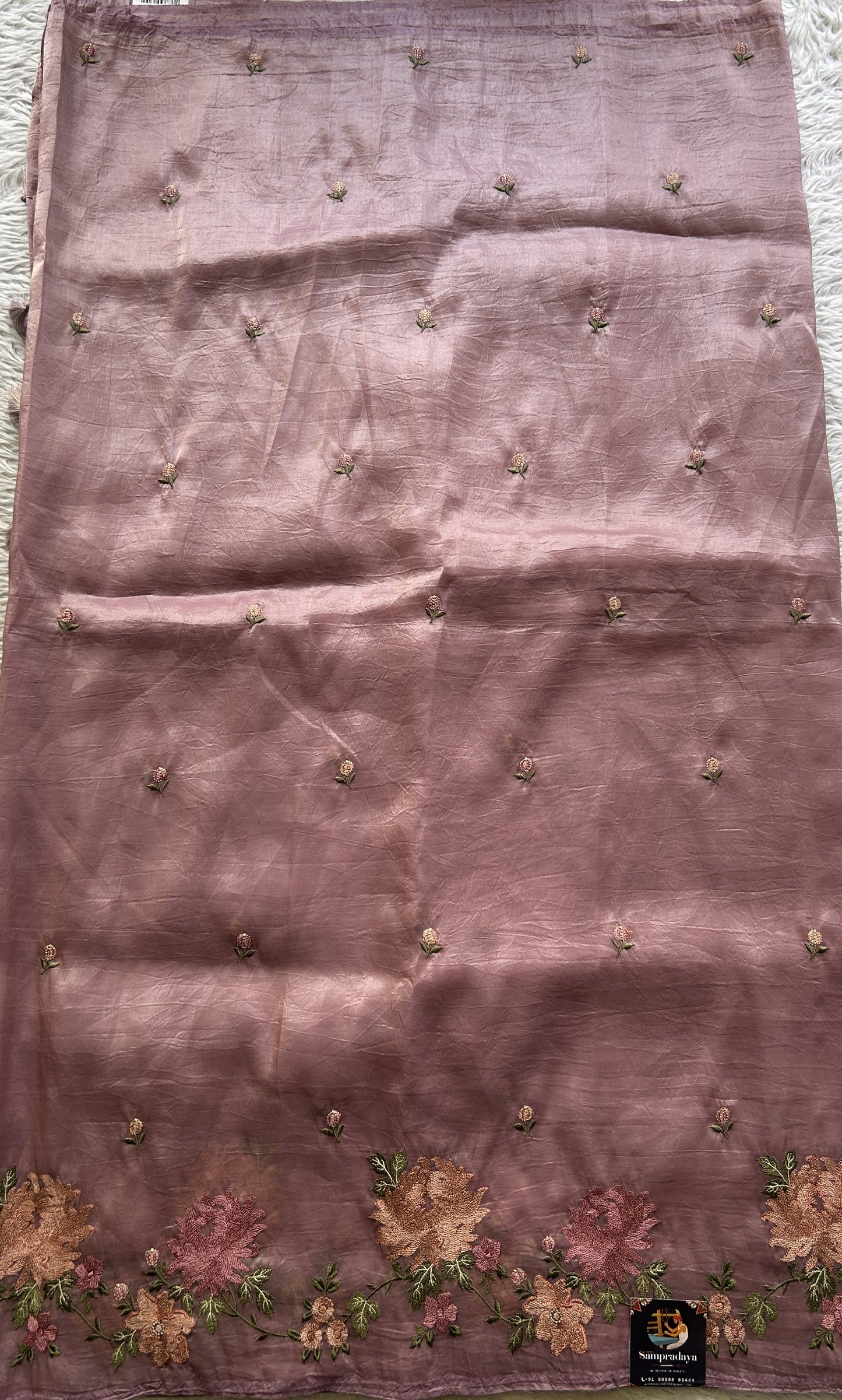 Inox Silk Saree Lilac Colored Elegantly Paired with a Embroidered Border. - Sampradaya Designer Studio
