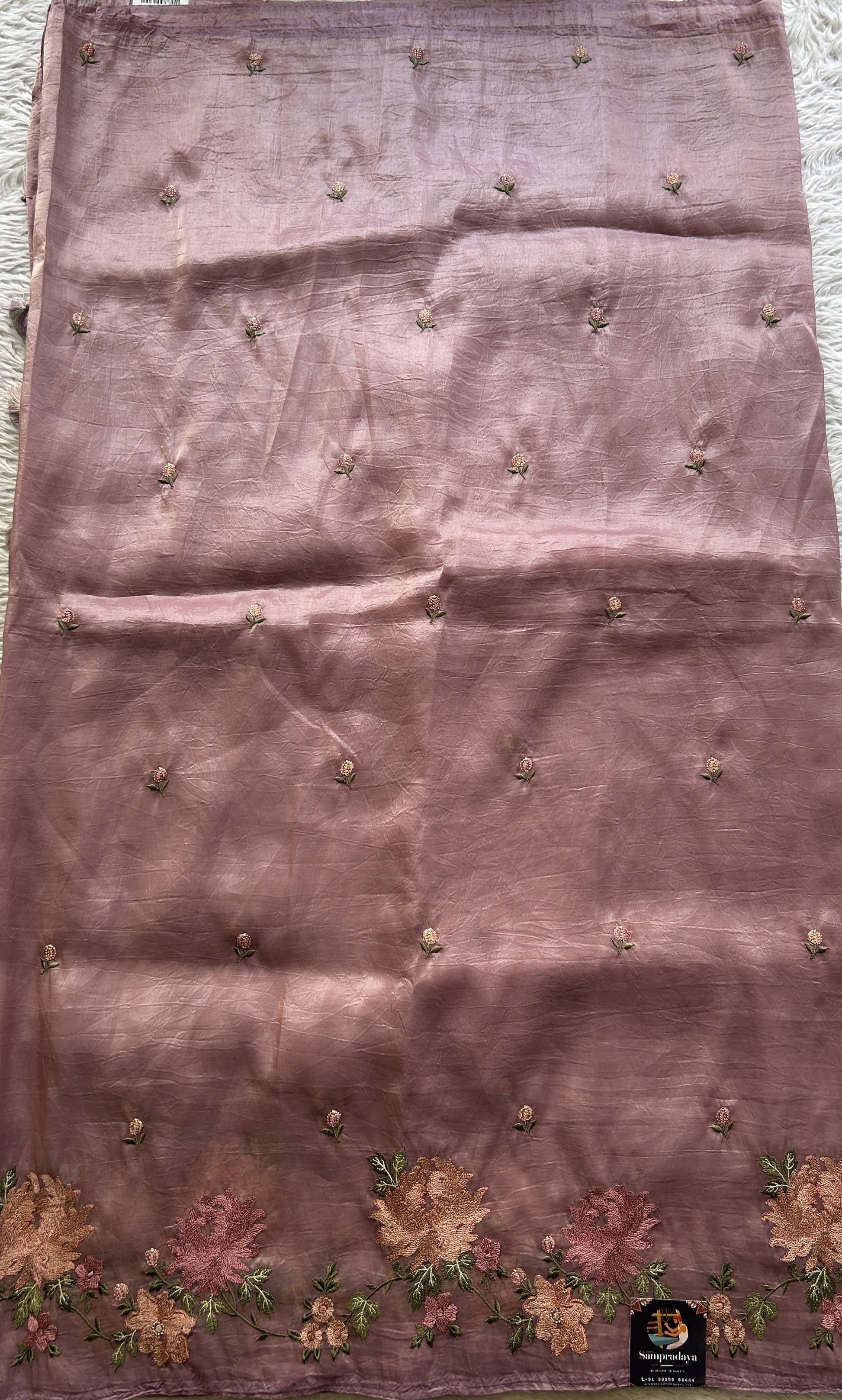 Inox Silk Saree Lilac Colored Elegantly Paired with a Embroidered Border. - Sampradaya Designer Studio