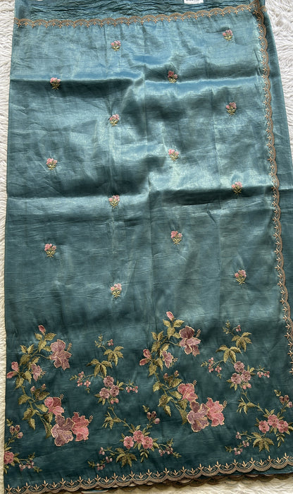 Inox Silk Saree Ink Blue Colored Complemented with a Embroidered Scallop Border. - Sampradaya Designer Studio