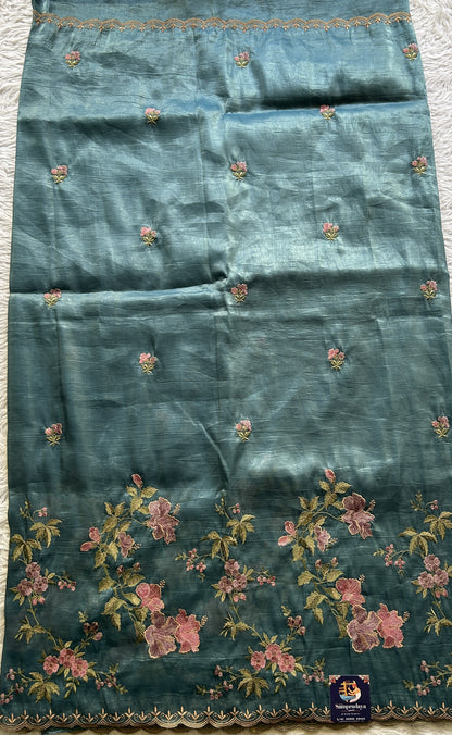 Inox Silk Saree Ink Blue Colored Complemented with a Embroidered Scallop Border. - Sampradaya Designer Studio