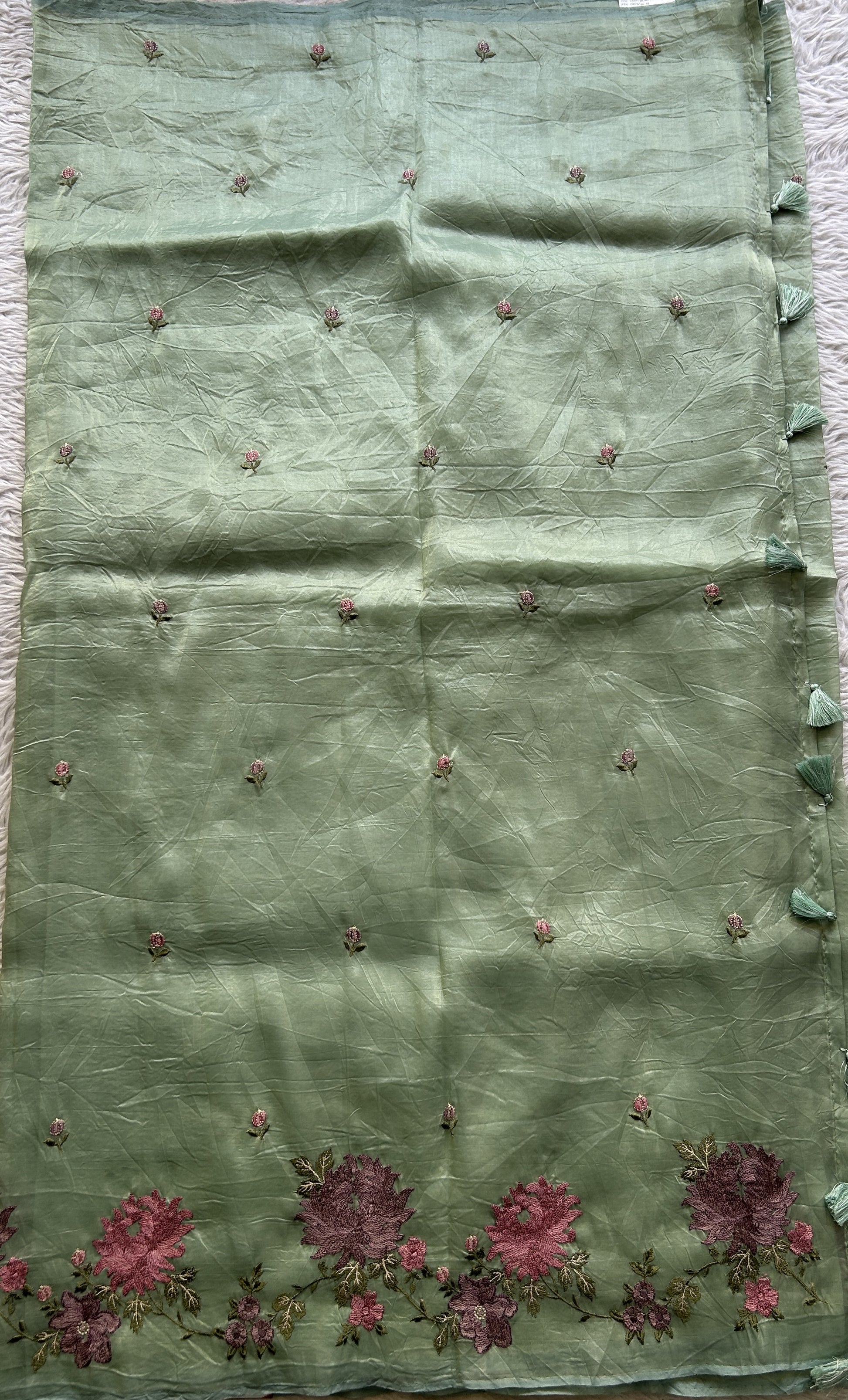 Inox Silk Saree Light Green Colored Complemented with a Embroidered Border. - Sampradaya Designer Studio