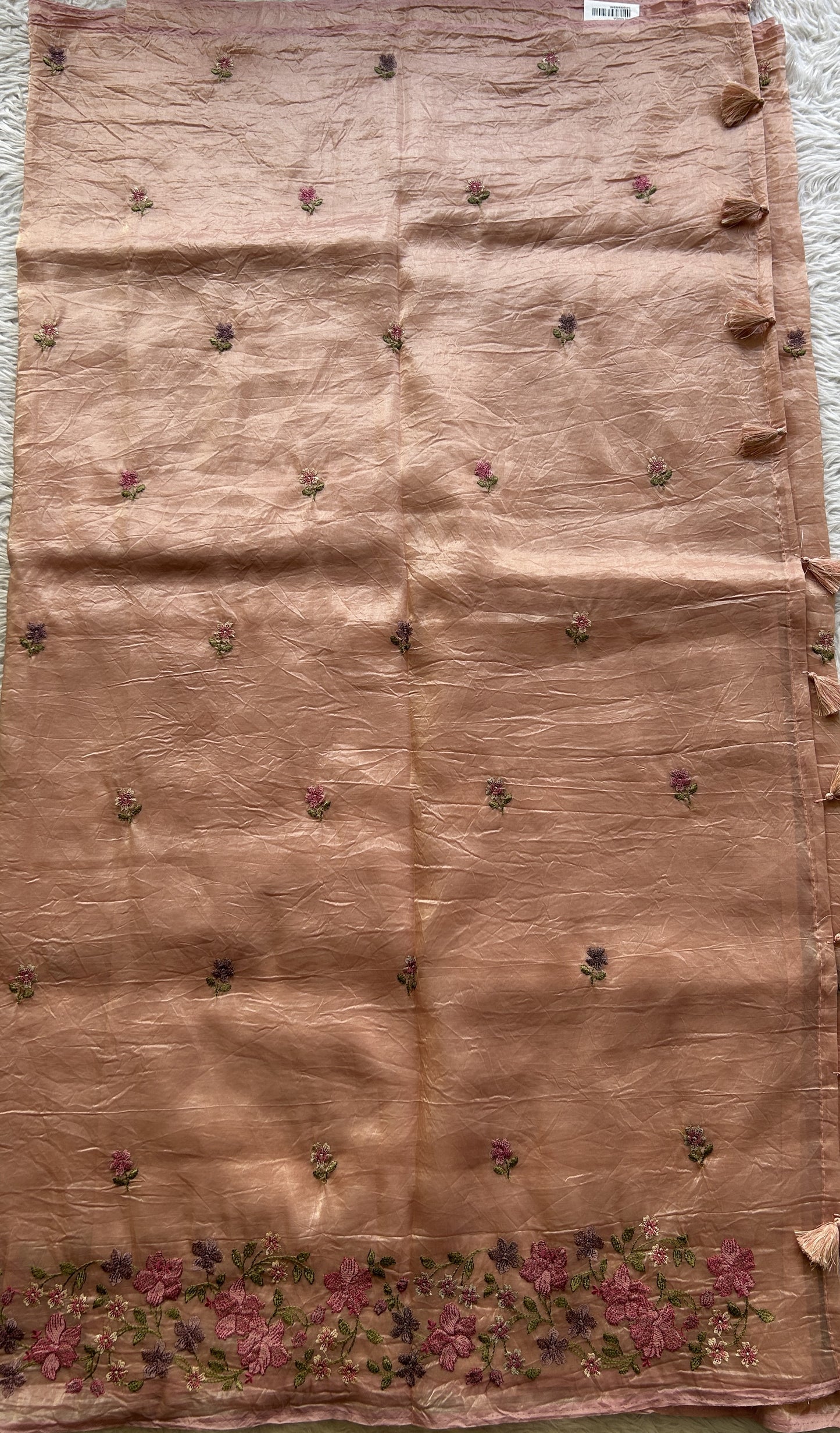 Inox Silk Saree Light Onion Pink Colored Complemented with a Embroidered Border. - Sampradaya Designer Studio