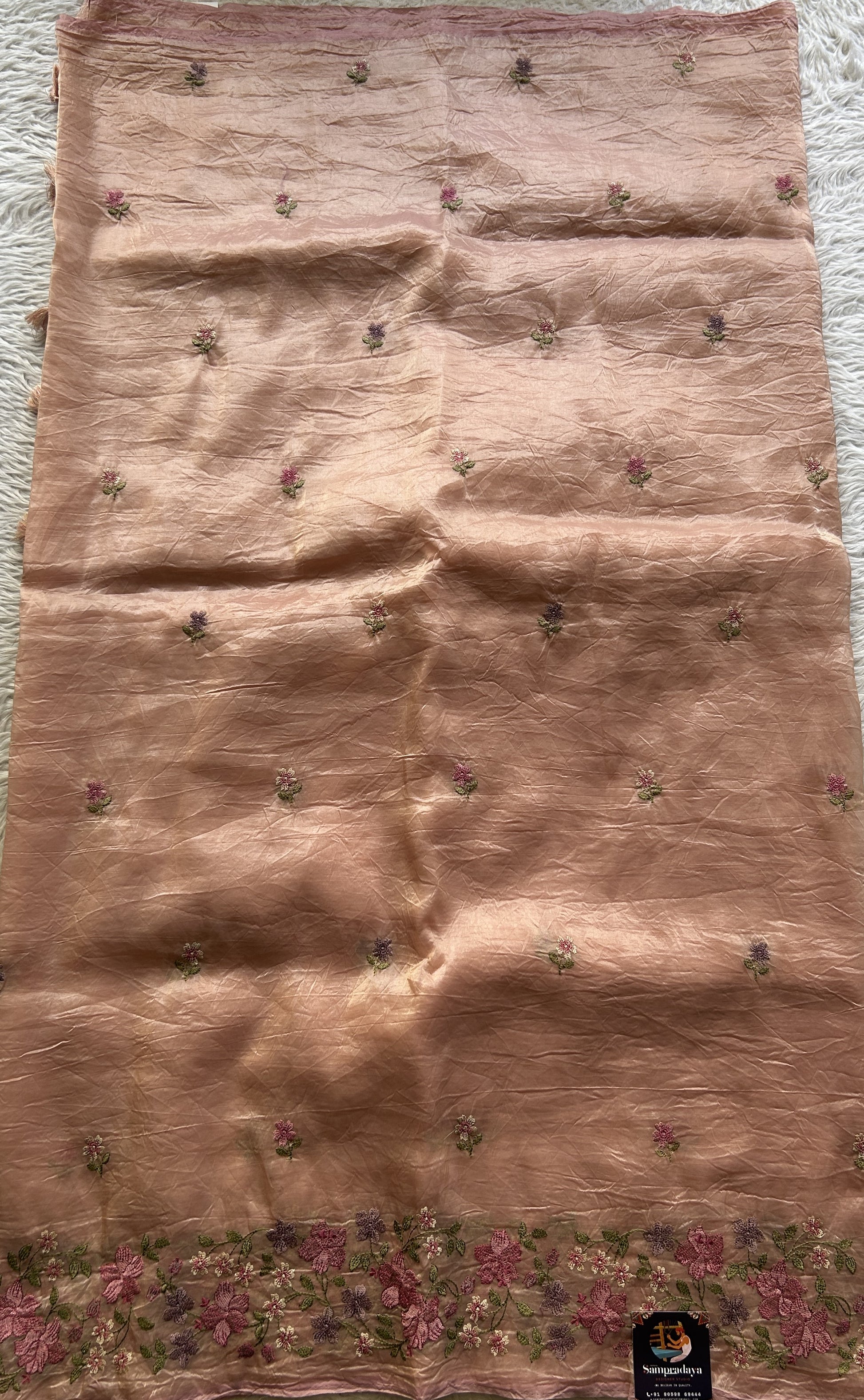 Inox Silk Saree Light Onion Pink Colored Complemented with a Embroidered Border. - Sampradaya Designer Studio