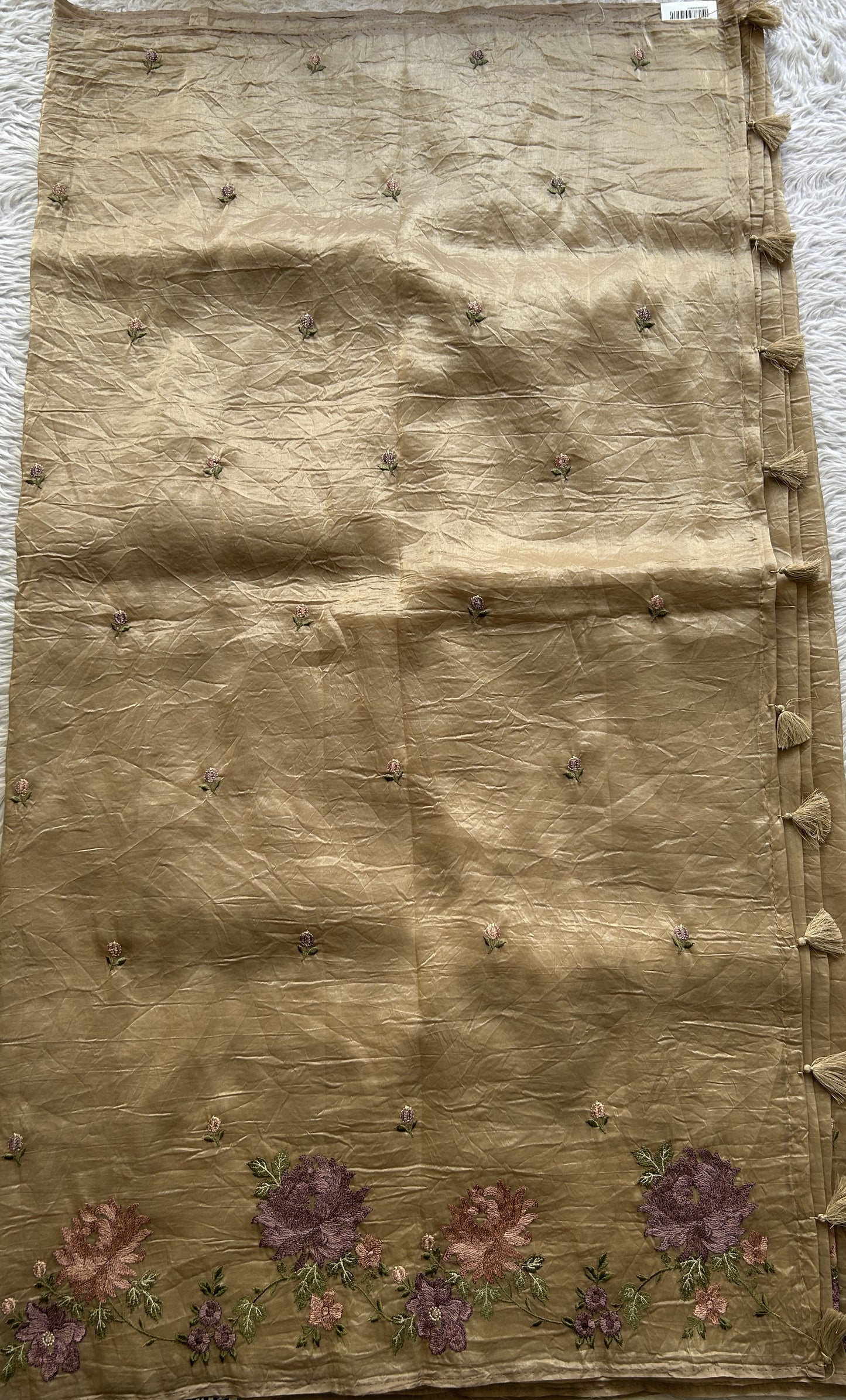 Inox Silk Saree Beige Colored Complemented with a Embroidered Border. - Sampradaya Designer Studio