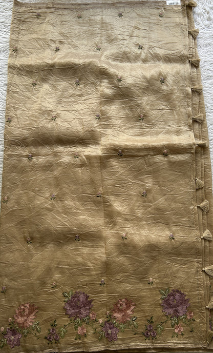 Inox Silk Saree Beige Colored Complemented with a Embroidered Border. - Sampradaya Designer Studio