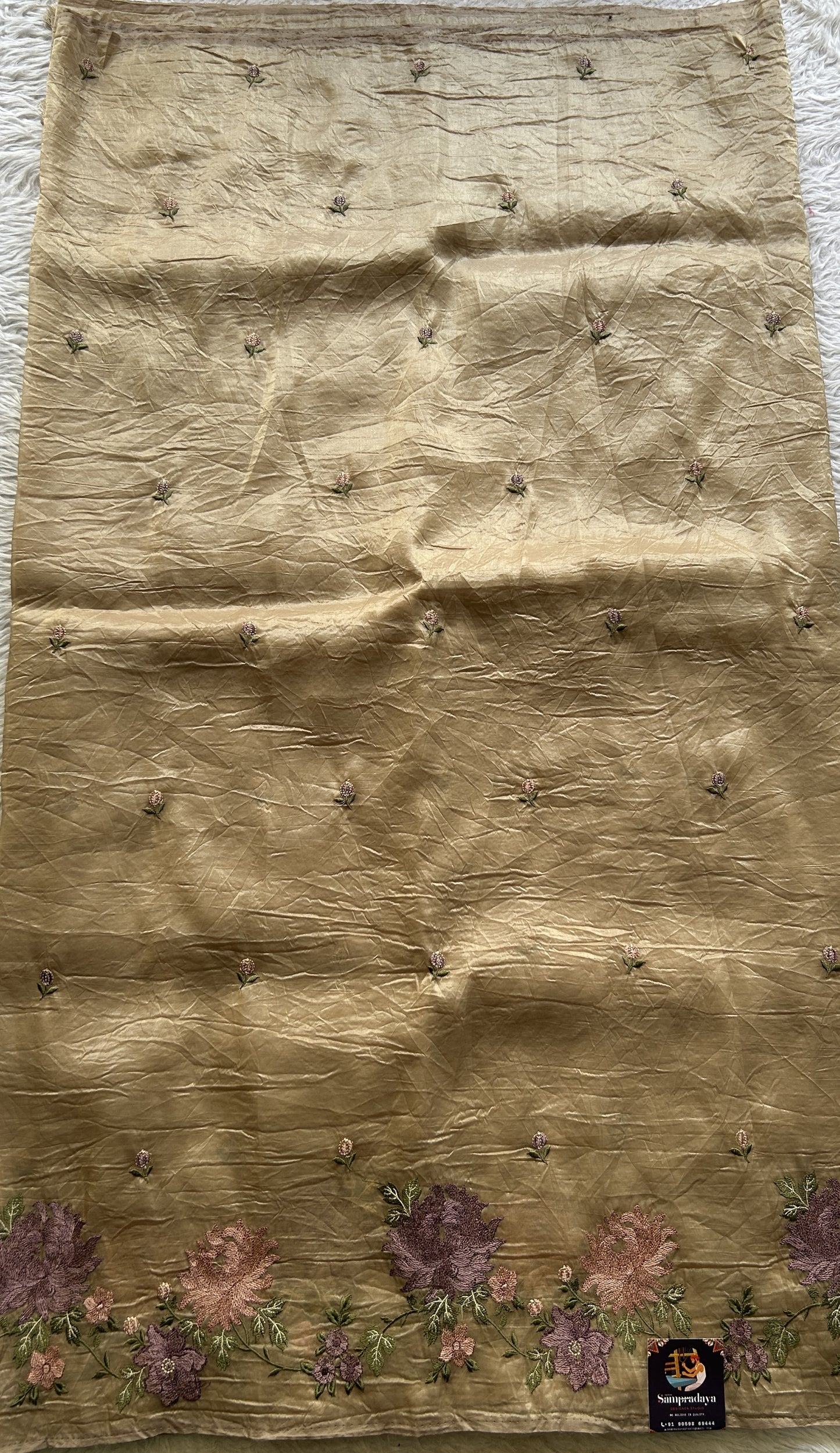 Inox Silk Saree Beige Colored Complemented with a Embroidered Border. - Sampradaya Designer Studio