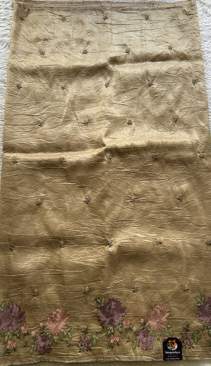 Inox Silk Saree Beige Colored Complemented with a Embroidered Border. - Sampradaya Designer Studio