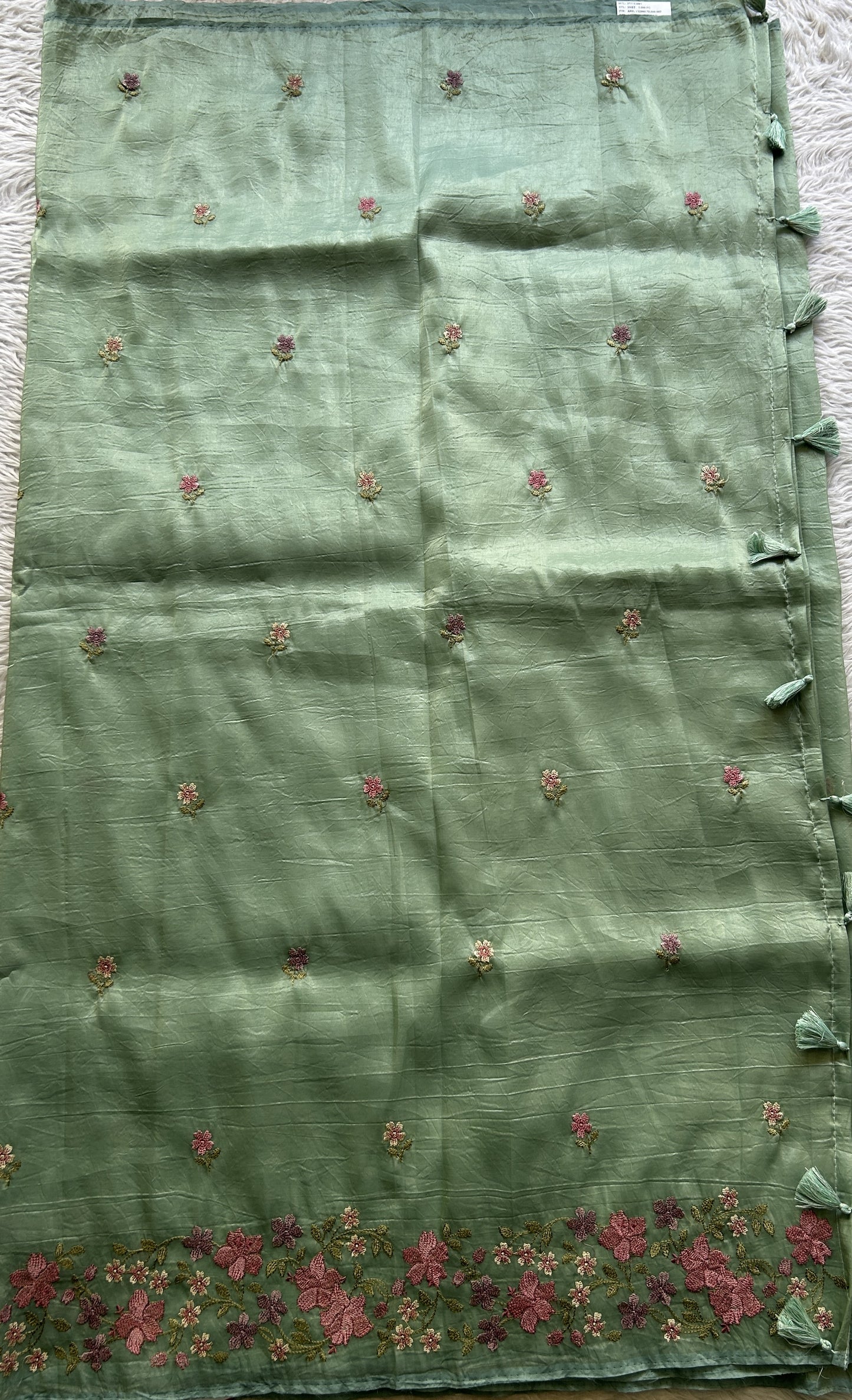 Inox Silk Saree Sea Blue Colored Complemented with a Embroidered Border. - Sampradaya Designer Studio