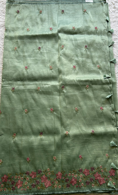 Inox Silk Saree Sea Blue Colored Complemented with a Embroidered Border. - Sampradaya Designer Studio