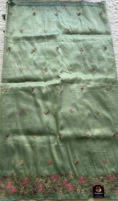 Inox Silk Saree Sea Blue Colored Complemented with a Embroidered Border. - Sampradaya Designer Studio