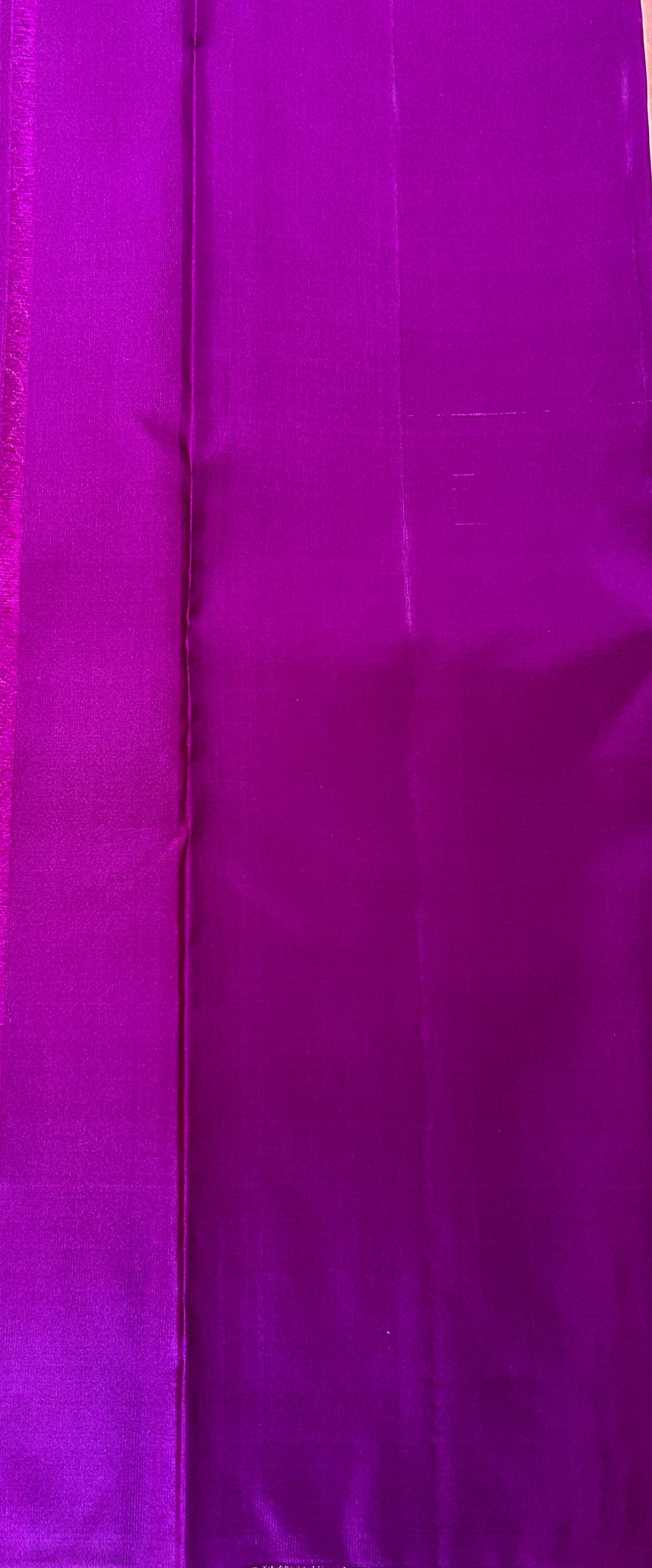 Kanjivaram Festive Silk Saree Peach colored Saree complemented with a borderless Saree. - Sampradaya Designer Studio