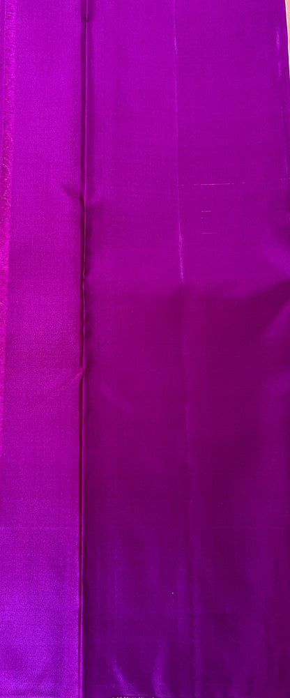 Kanjivaram Festive Silk Saree Peach colored Saree complemented with a borderless Saree. - Sampradaya Designer Studio